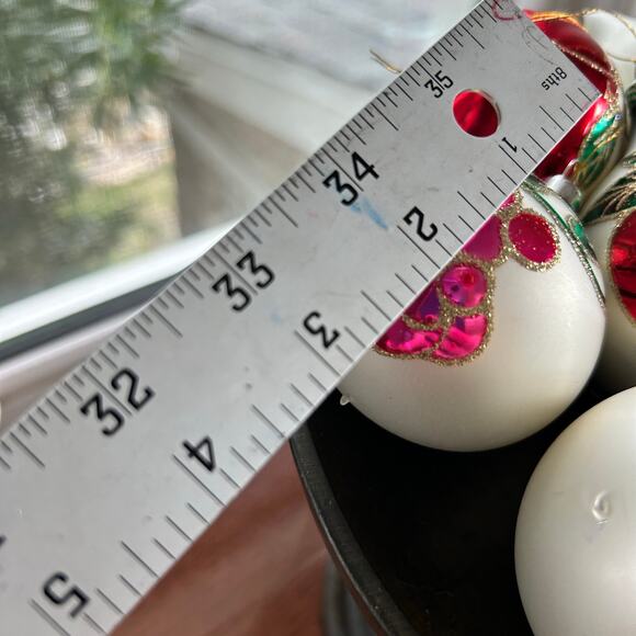 Vintage Blown Glass Ball Ornaments with Glittered Fruit Design - Set of 8 - Picture 13 of 13